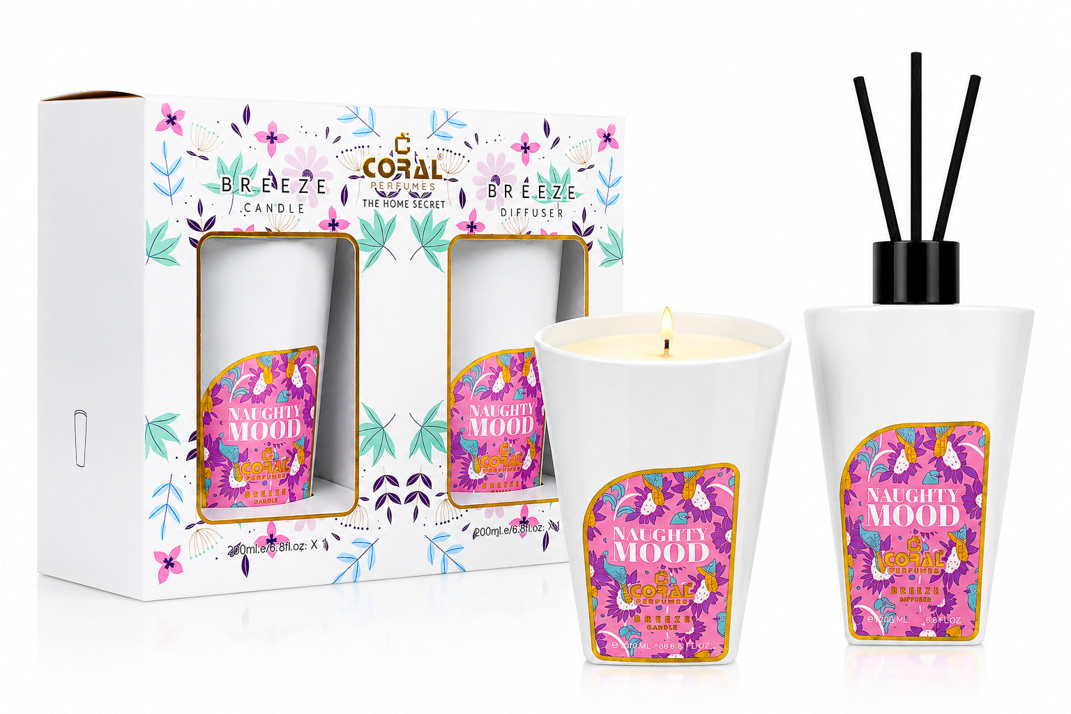 CORAL NAUGHTY MOOD CANDLE + DIFFUSER / 200 G + 200 ML SET