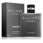 Chanel Allure Sport Eau Extreme for Men Eau de Parfum 100ml bottle with sleek design and black cap, displayed on a neutral background.