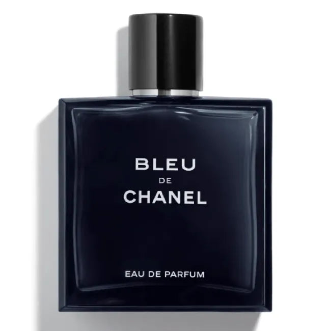 Chanel Bleu for Men Eau de Parfum 150ml bottle, sleek glass container with blue liquid, displayed on a neutral background.