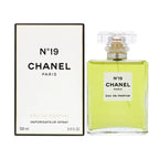 Chanel No.19 women’s eau de parfum bottle with elegant design, 100ml size, displayed on a neutral background.