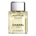 Chanel Platinum Egoiste for Men Eau De Toilette 100ml bottle with sleek silver cap and minimalist design.
