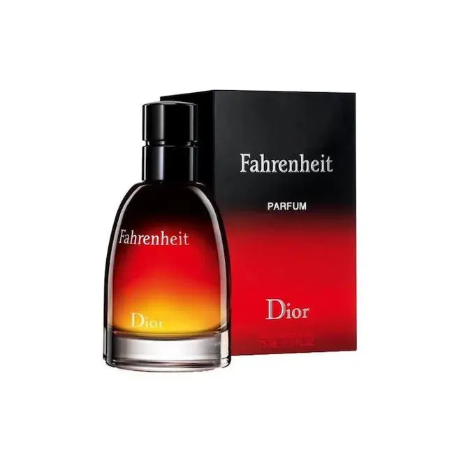 Dior Fahrenheit Parfum for Men 75ml bottle, elegant glass container with silver cap, displayed on a neutral background