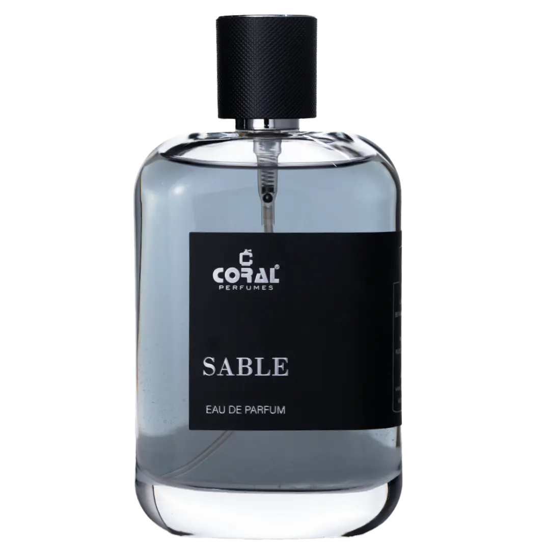 Front view of the Coral Sable EDP bottle by Bin Kamal Perfumes, showcasing the elegant design and label on a sleek 200 ml fragrance bottle.