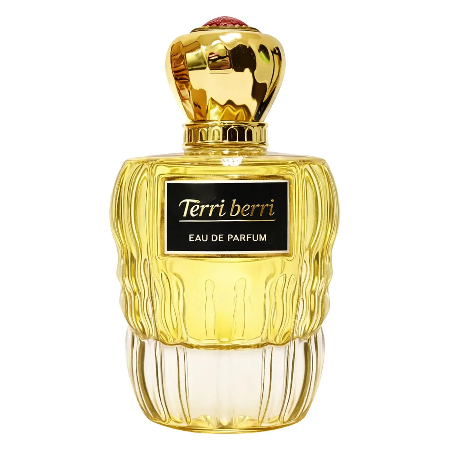 Coral-colored bottle of Bin Kamal Perfumes Terri Berri For Women EDP 100ml, elegant floral perfume packaging.